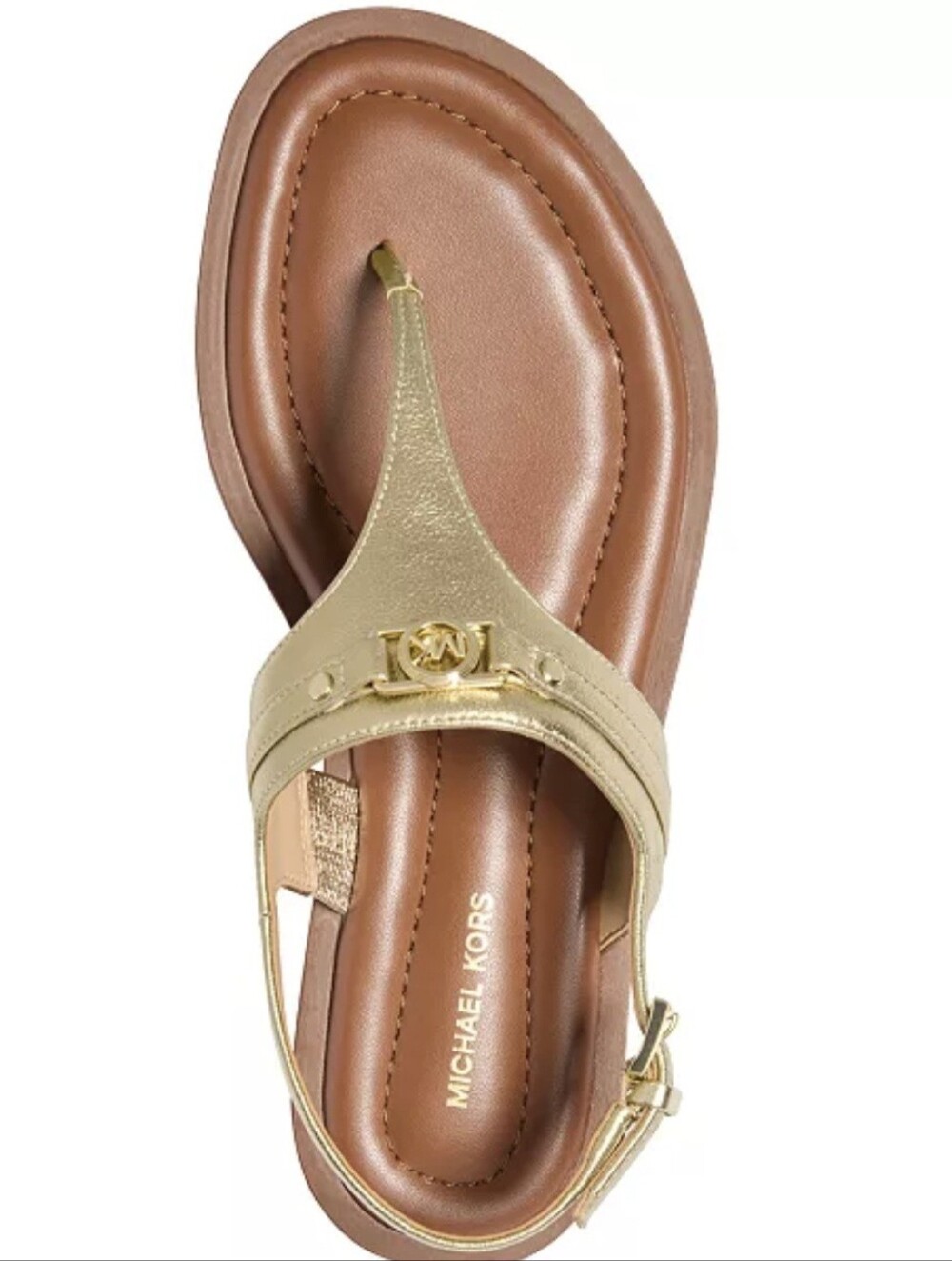 Michael Kors Gold Metallic Leather Thong Sandal with Brown Footbed